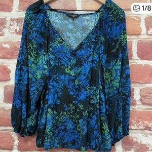 Liverpool Top Shirt Women's XL Multicolor Floral Casual Career Balloon Sleeves